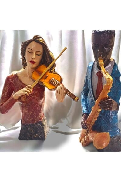 Aşik Müzisyenler Polyester Heykel El Boyama 2'li Takim