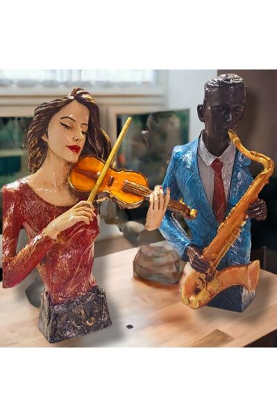 Aşik Müzisyenler Polyester Heykel El Boyama 2'li Takim