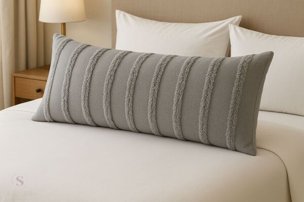 GRİ %100 PAMUK İSKANDİNAV UZUN YASTIK 40X100 ( İÇİ DOLGULU)