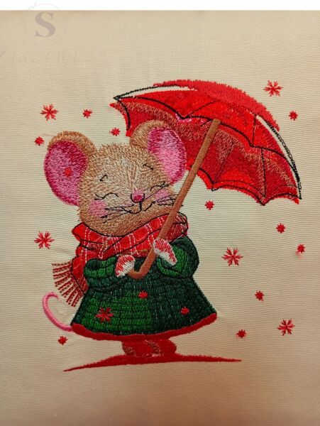 ŞEMSİYELİ BAYAN BİANCA NAKIŞLI FIRFIRLI BULDAN KETENİ YASTIK KILIFI (43 x 43) 1 Adet Dolgusuz