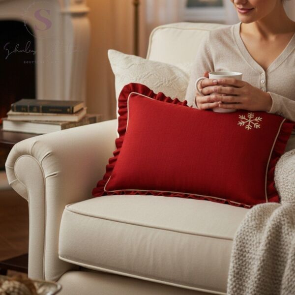 NAKIŞLI KIRMIZI BULDAN KETENİ YASTIK KILIFI (50X70) 1 Adet DOLGUSUZ