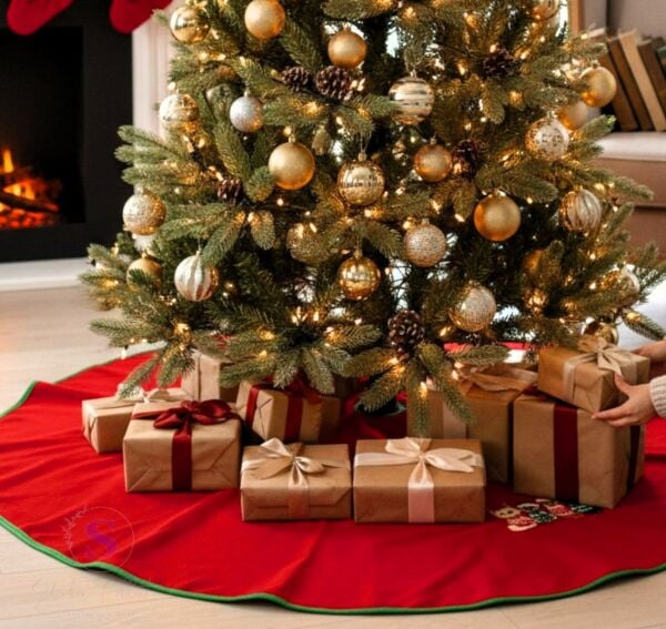 YILBAŞI  KEDİCİK AİLESİ NAKIŞLI ÇAM AĞACI ÖRTÜSÜ (90CM)