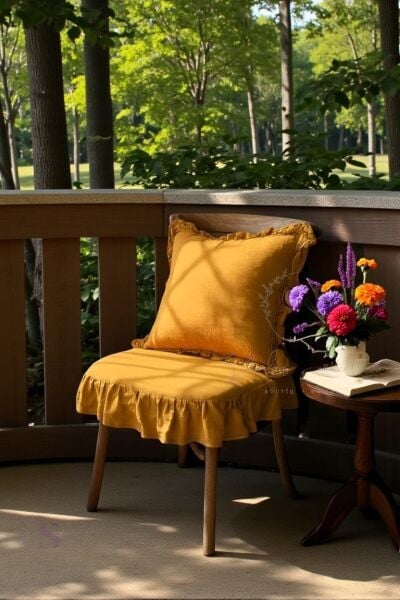 HARDAL RENK BULDAN YIKANMIS KETEN 4 TARAFI FIRFIRLI SANDALYE MİNDERİ