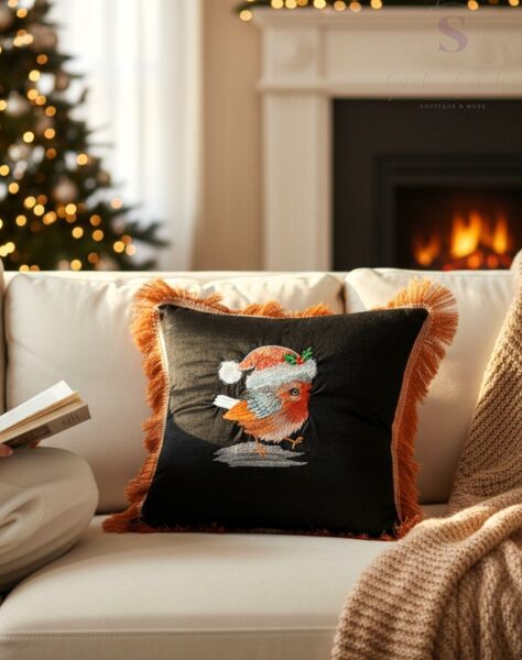 CİVCİV Nakışlı Kadife Siyah Kırlent Kılıfı (1 adet İÇİ DOLGULU 43 X 43 CM)