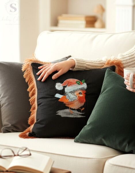 CİVCİV Nakışlı Kadife Siyah Kırlent Kılıfı (1 adet İÇİ DOLGULU 43 X 43 CM)