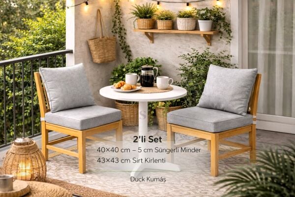 GRİ Fermuarlı Sırt Kırlentli 2 'Lİ Sandalye Minder Seti – 5 cm Süngerli, Su İtici