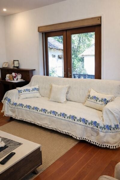 GÜL Kanaviçeli Koltuk Örtüsü 350x180 ( 2 KIRLENT KILIFI HEDIYELI)