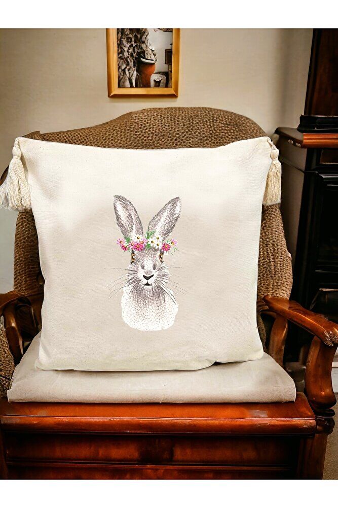 Paskalya Tavşan Nakiş İşlemeli Yastik Kilifi & Kirlent