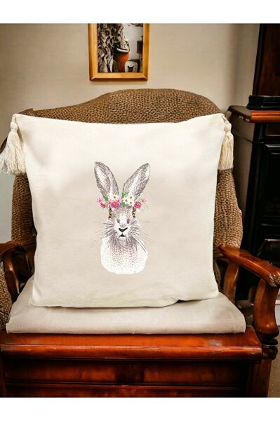Paskalya Tavşan Nakiş İşlemeli Yastik Kilifi & Kirlent