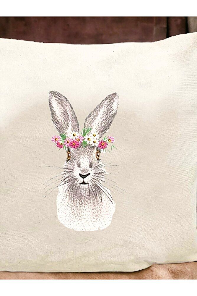 Paskalya Tavşan Nakiş İşlemeli Yastik Kilifi & Kirlent
