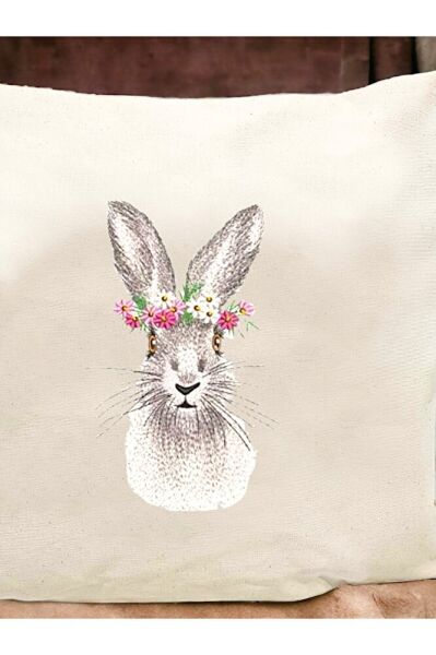 Paskalya Tavşan Nakiş İşlemeli Yastik Kilifi & Kirlent