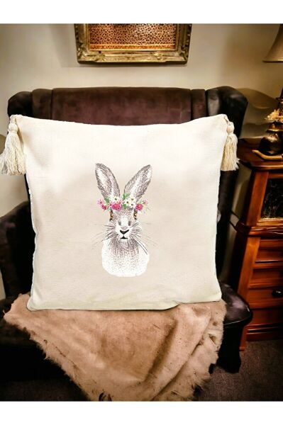 Paskalya Tavşan Nakiş İşlemeli Yastik Kilifi & Kirlent