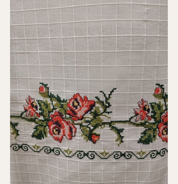 GÜL Kanaviçeli Koltuk Örtüsü 350x180 ( 2 KIRLENT KILIFI HEDIYELI) Turuncu
