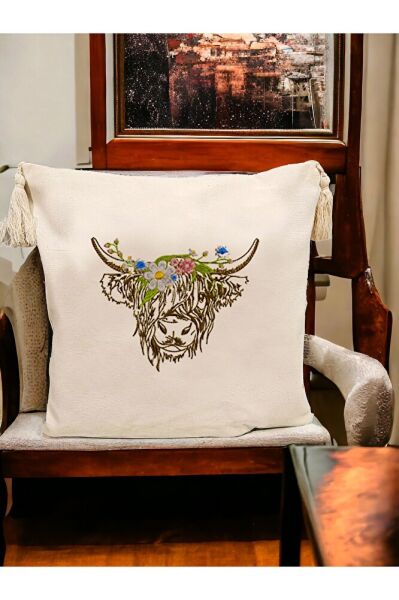Çiçekli Öküzcük Nakiş İşlemeli Yastik Kilifi & Kirlent