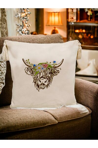 Çiçekli Öküzcük Nakiş İşlemeli Yastik Kilifi & Kirlent