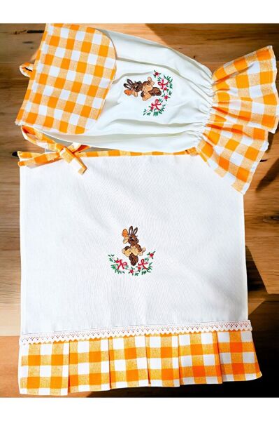 TAVŞAN Nakışlı ,Dertsiz Kumaş,Pileli, 2li Set(FIRIN ÖRTÜSÜ,POSETLİK)