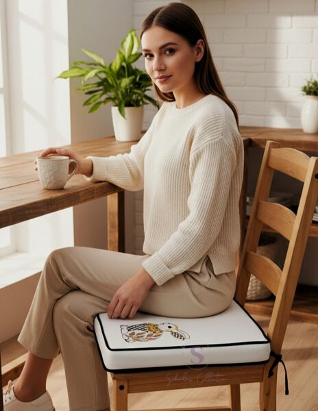 Tavşan Nakışlı Sandalye Minderi 40x40x5 cm Panama Keten 5 cm Süngerli Özel Tasarım