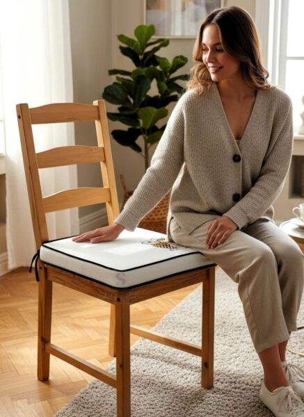 Tavşan Nakışlı Sandalye Minderi 40x40x5 cm Panama Keten 5 cm Süngerli Özel Tasarım