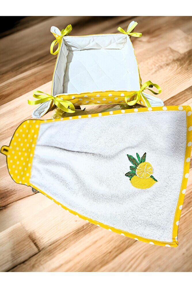 Limom Nakışlı ,Dertsiz Kumaş,Pileli, 4 'LÜ Set(FIRIN ÖRTÜSÜ,, EKMEKLİK, HAVLU,POSETLİK)