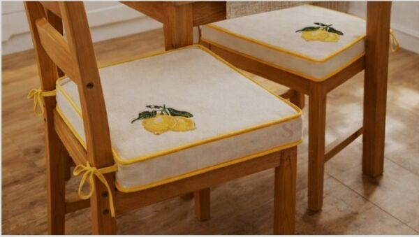 Limon Nakışlı Sandalye Minderi 40x40x5 cm Panama Keten 5 cm Süngerli Özel Tasarım