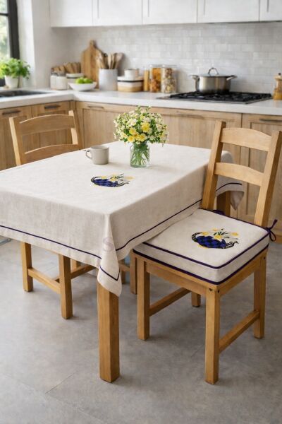 Nergis Çiçekli Nakışlı Sandalye Minderi 40x40x5 cm Panama Keten 5 cm Süngerli Özel Tasarım