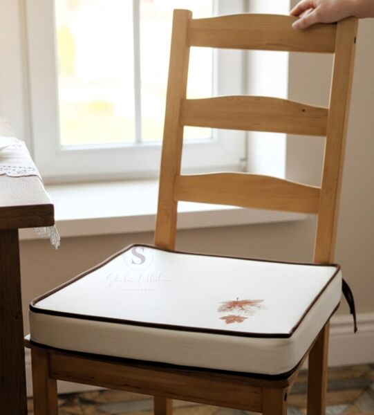 Yaprak Nakışlı Sandalye Minderi 40x40x5 cm Panama Keten 5 cm Süngerli Özel Tasarım