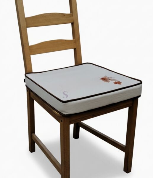 Yaprak Nakışlı Sandalye Minderi 40x40x5 cm Panama Keten 5 cm Süngerli Özel Tasarım