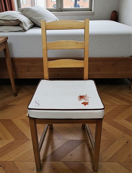 Yaprak Nakışlı Sandalye Minderi 40x40x5 cm Panama Keten 5 cm Süngerli Özel Tasarım