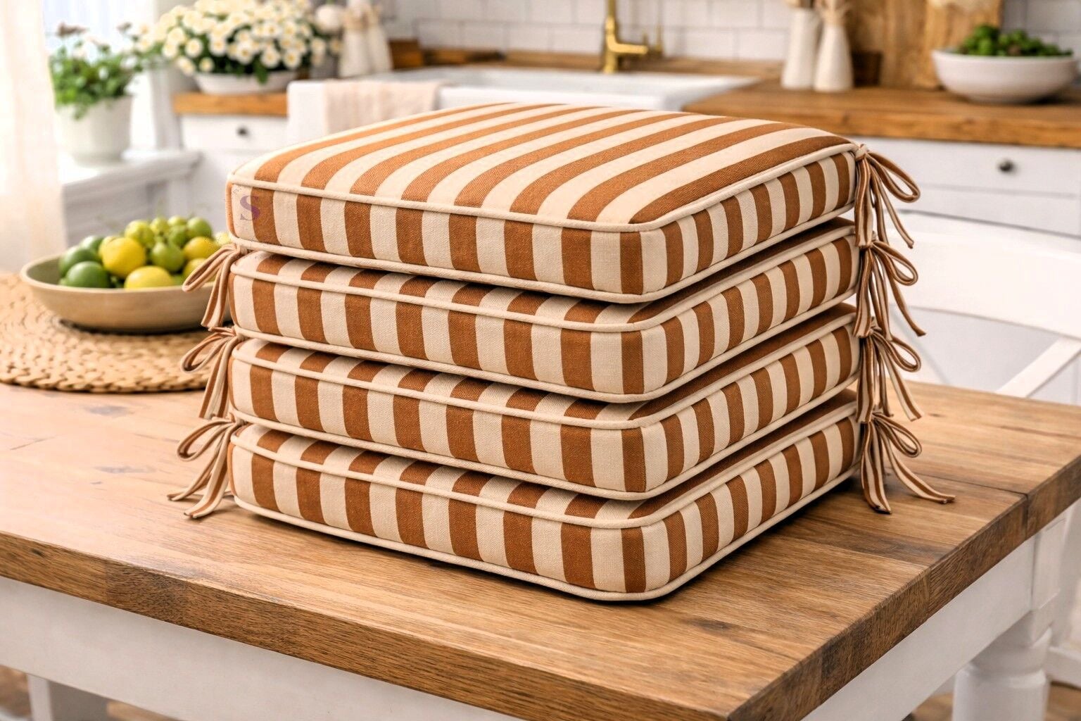 Kahverengi çizgili Sandalye Minderi 40x40x5 cm – Leke Tutmaz Sıvı İtici