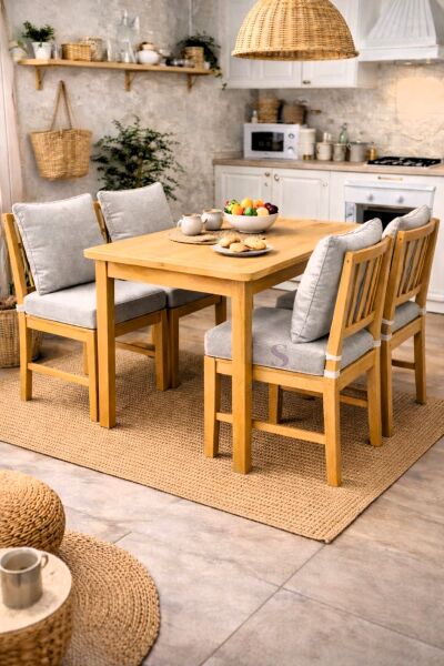 GRİ Fermuarlı Sırt Kırlentli 4’lü Sandalye Minder Seti – 5 cm Süngerli, Su İtici