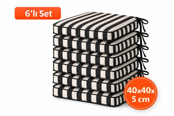 6 'lı Siyah Biyeli Sandalye Minderi 40x40x5 cm – Leke Tutmaz Sıvı İtici –SET 6 AD.