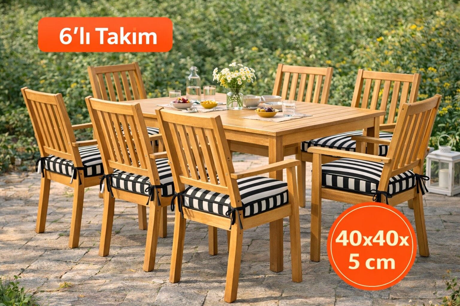 6 'lı Siyah Biyeli Sandalye Minderi 40x40x5 cm – Leke Tutmaz Sıvı İtici –SET 6 AD.