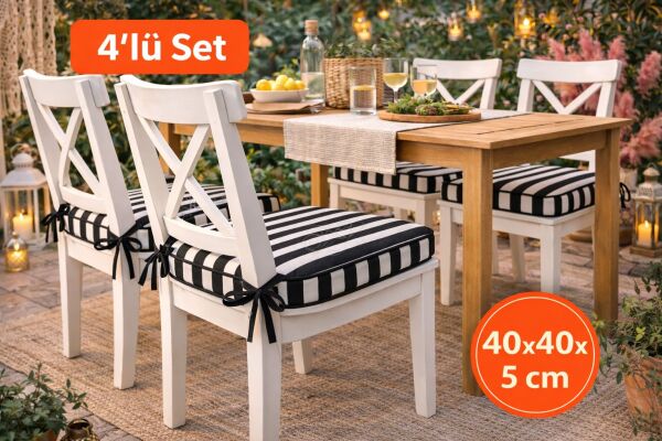 4 lü Siyah Biyeli Sandalye Minderi 40x40x5 cm – Leke Tutmaz Sıvı İtici –SET 4 AD.
