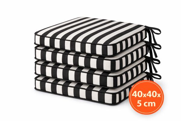 4 lü Siyah Biyeli Sandalye Minderi 40x40x5 cm – Leke Tutmaz Sıvı İtici –SET 4 AD.