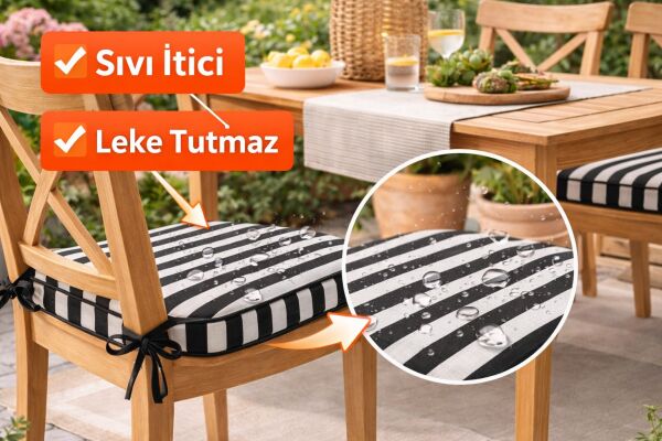 4 lü Siyah Biyeli Sandalye Minderi 40x40x5 cm – Leke Tutmaz Sıvı İtici –SET 4 AD.