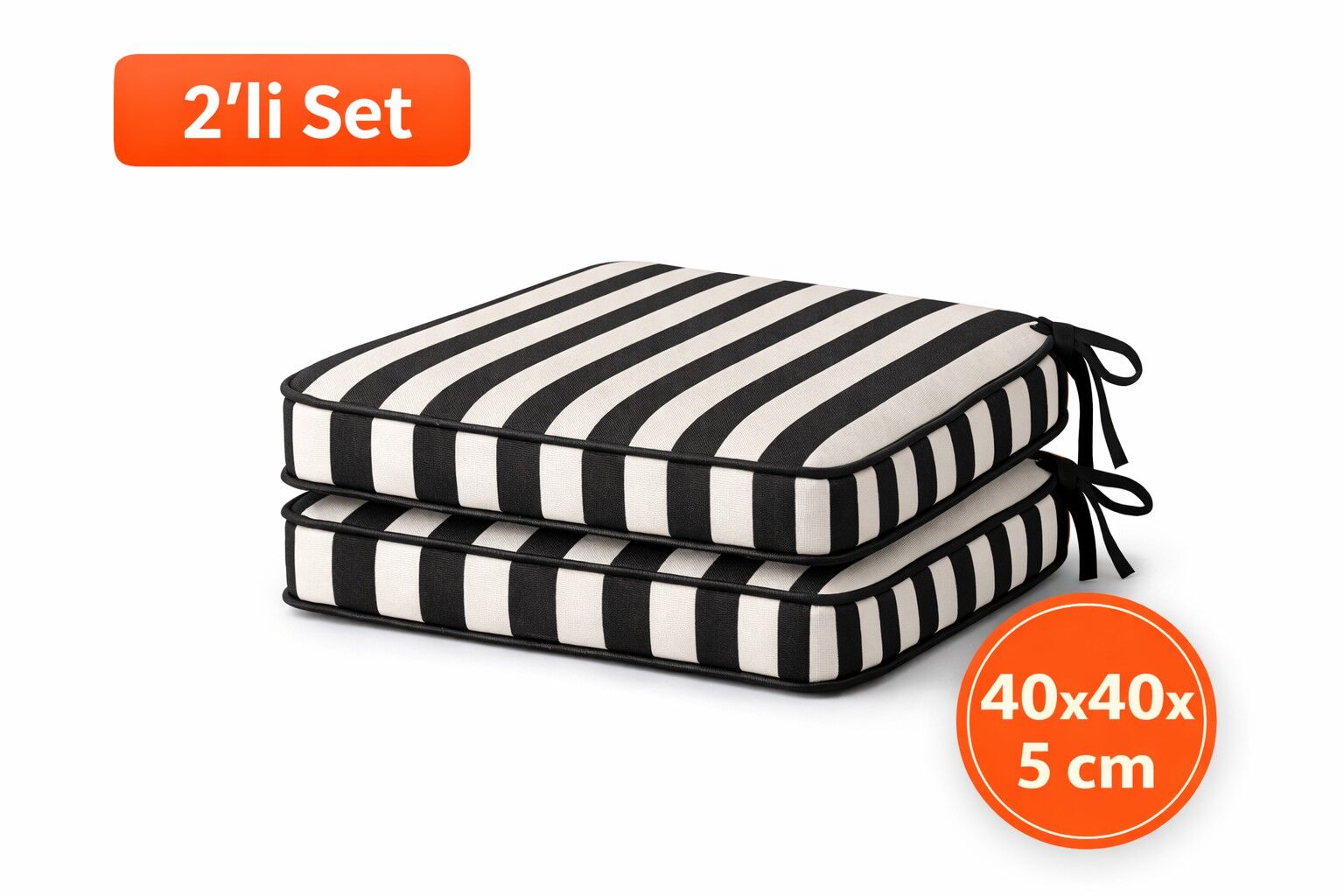 Siyah Biyeli Sandalye Minderi 40x40x5 cm – Leke Tutmaz Sıvı İtici – 2’li Set