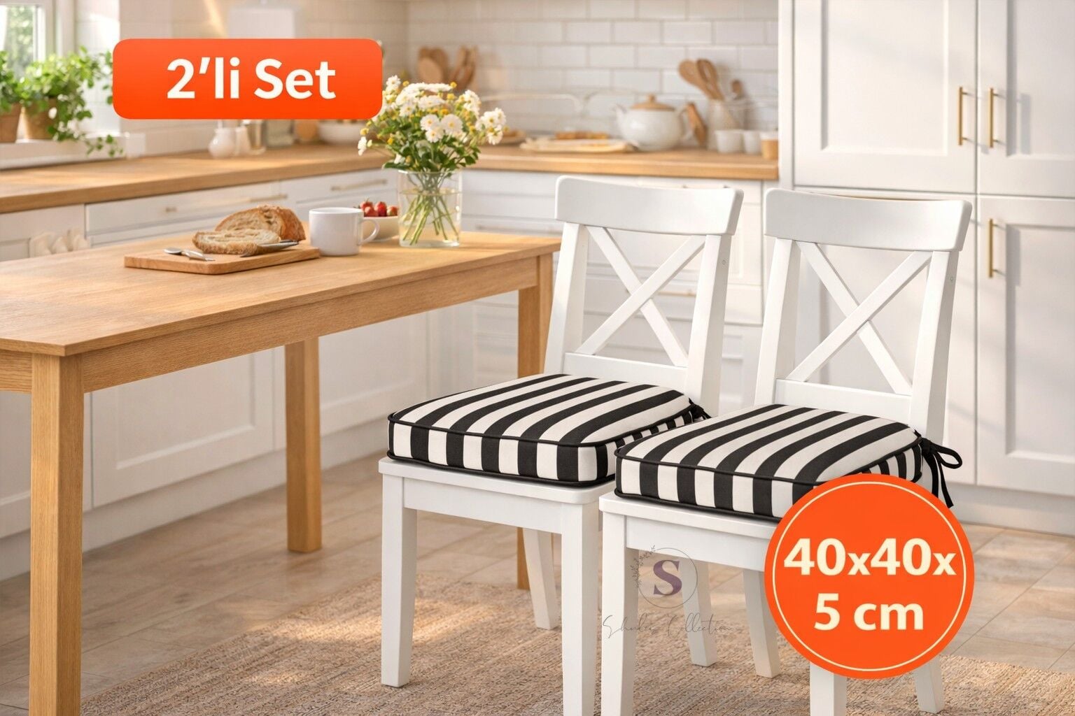 Siyah Biyeli Sandalye Minderi 40x40x5 cm – Leke Tutmaz Sıvı İtici – 2’li Set