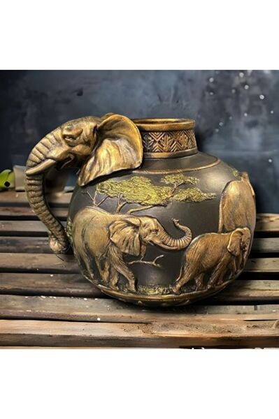 Fil Figürlü Vazo KAHVERENGİ ESKITME ( 32 X 27 )