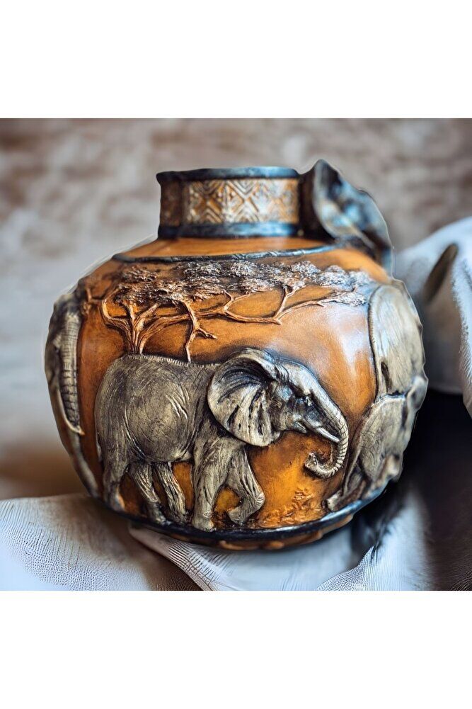 Fil Figürlü Vazo Turuncu ESKITME ( 32 X 27 )