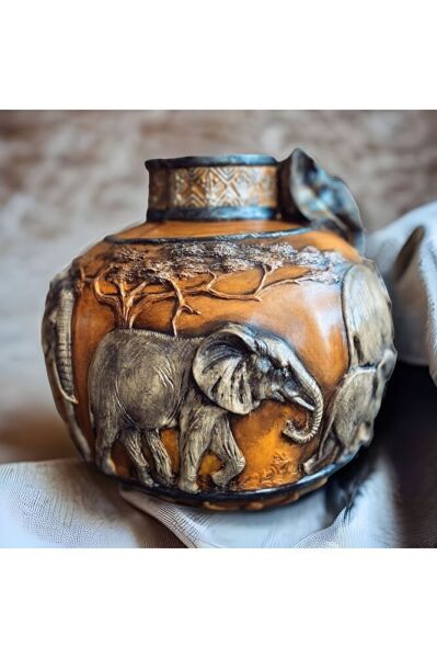 Fil Figürlü Vazo Turuncu ESKITME ( 32 X 27 )