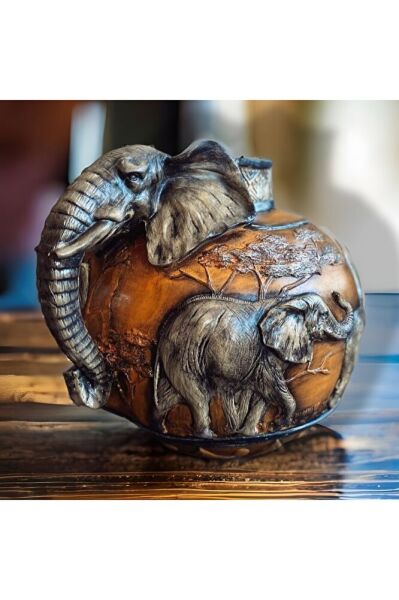 Fil Figürlü Vazo Turuncu ESKITME ( 32 X 27 )