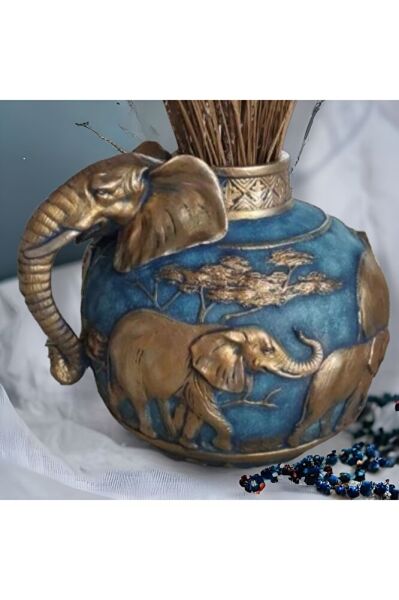 Fil Figürlü Vazo MAVI ESKITME ( 32 X 27 )