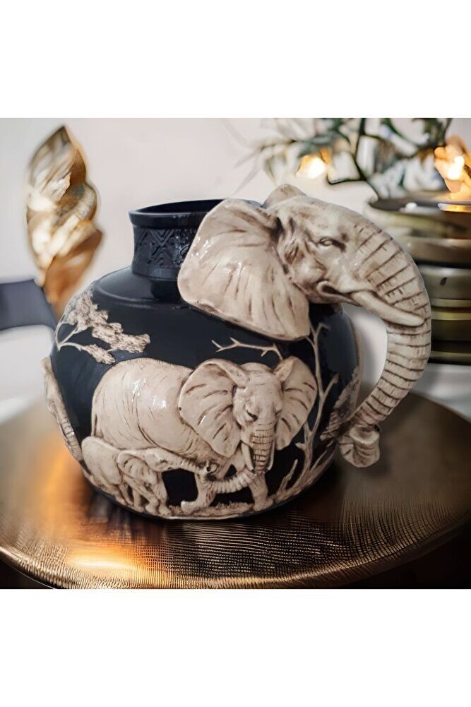 Fil Figürlü Vazo SİYAH ESKITME ( 32 X 27 )