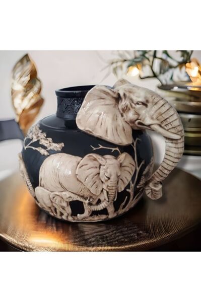 Fil Figürlü Vazo SİYAH ESKITME ( 32 X 27 )