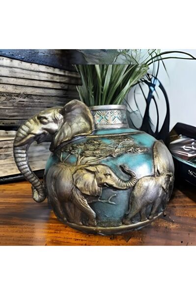 Fil Figürlü Vazo TURKUAZ ESKITME ( 32 X 27 )