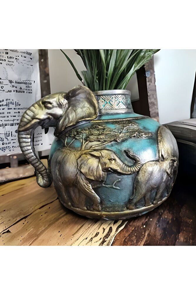 Fil Figürlü Vazo TURKUAZ ESKITME ( 32 X 27 )