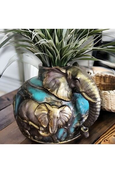 Fil Figürlü Vazo TURKUAZ ESKITME ( 32 X 27 )