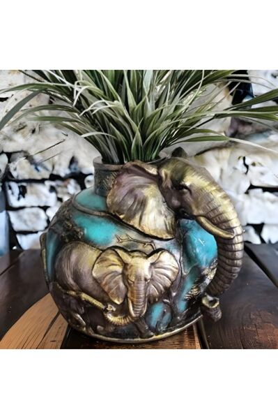 Fil Figürlü Vazo TURKUAZ ESKITME ( 32 X 27 )