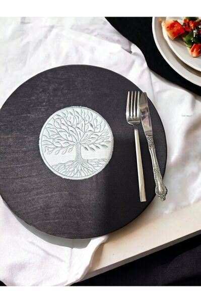 SİYAH Amerikan Servis HAYAT AĞACI Nakişli 2'li Supla