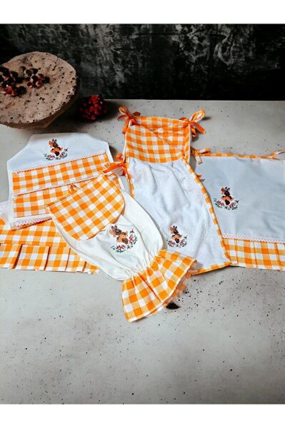 Nazar Boncuğu Nakışlı ,Dertsiz Kumaş, 5'li Set(FIRIN ÖRTÜSÜ, ORGANİZER, EKMEKLİK, HAVLU,POSETLİK)